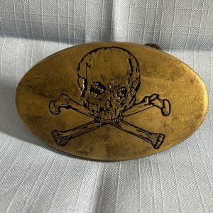 Brass Skull Oval Gothic Biker Crossbones Motorcycle Vintage Belt Buckle CBP 946